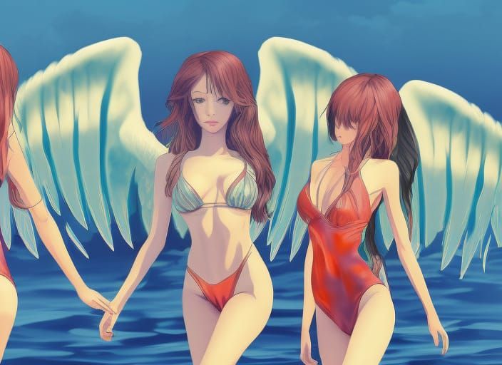 Three Beauties on a Beach: Digital Illustration