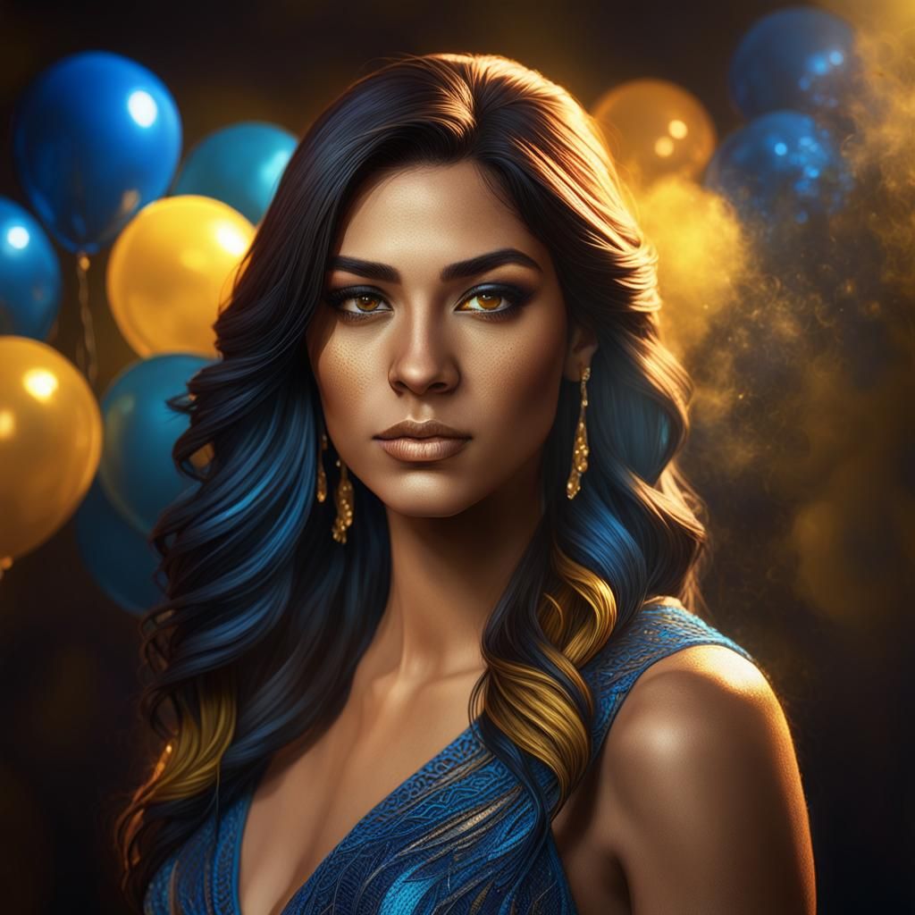 Latina Girl Quinceañera Portrait in Digital Art Style