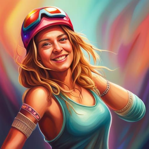 Hyperrealistic Rollerblading Hippie Girl in Splash Art Style