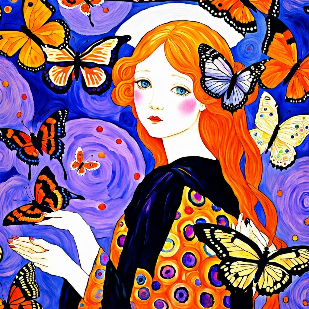 Anime Angel with Butterflies in Surreal Style
