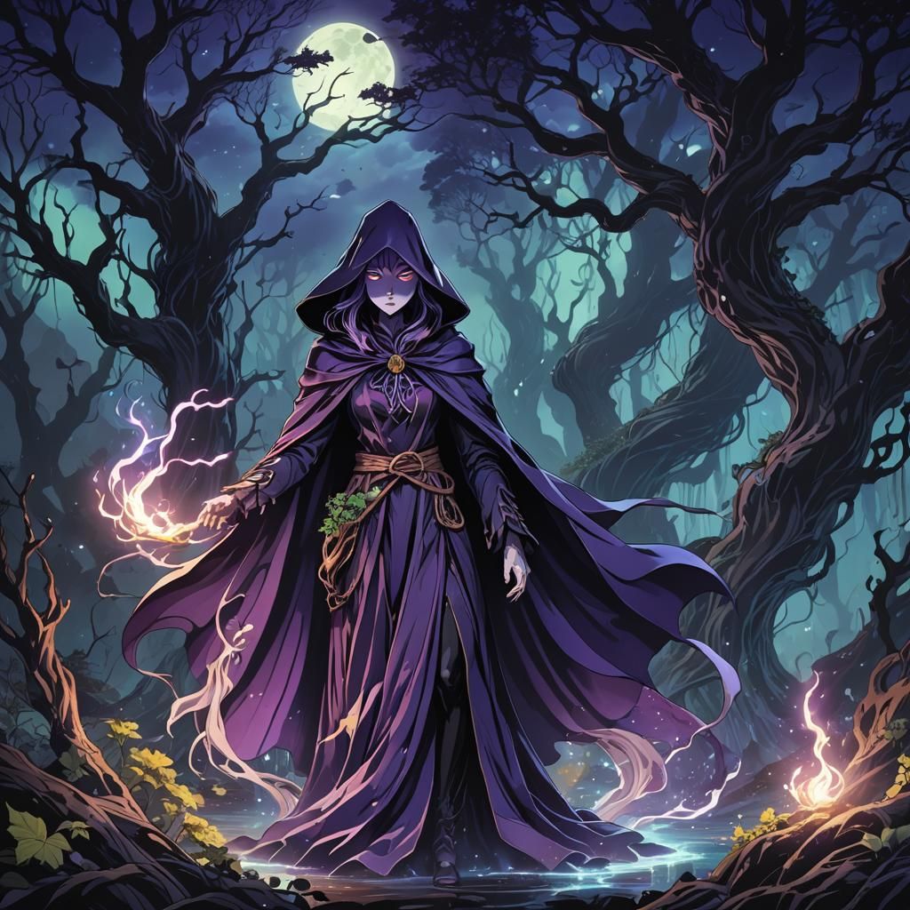 Mystical Witch and Glowing Mandrake: Anime Art