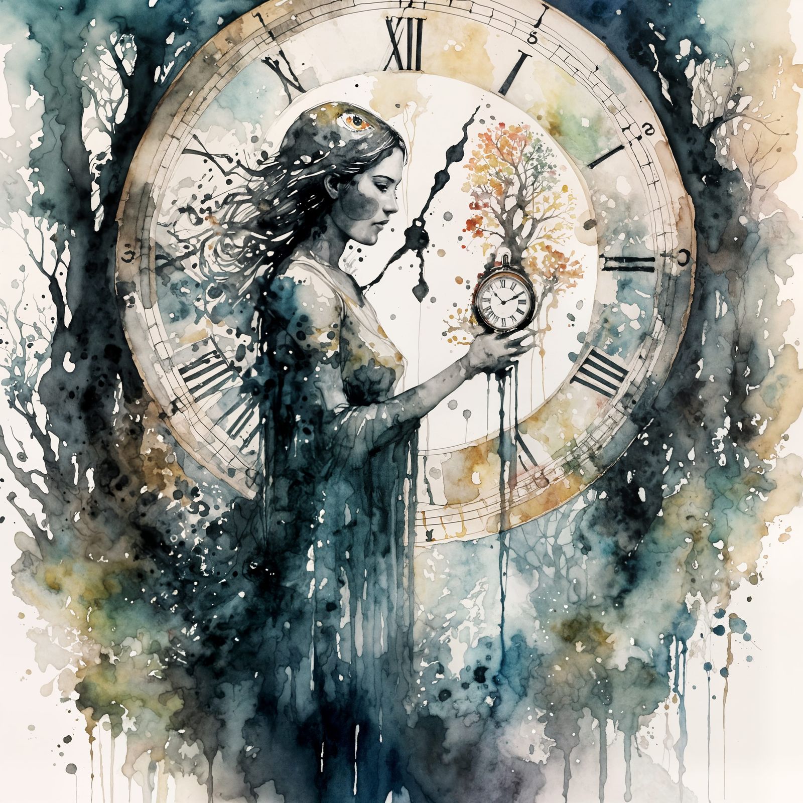 Surreal Double Exposure Ink Wash Forest