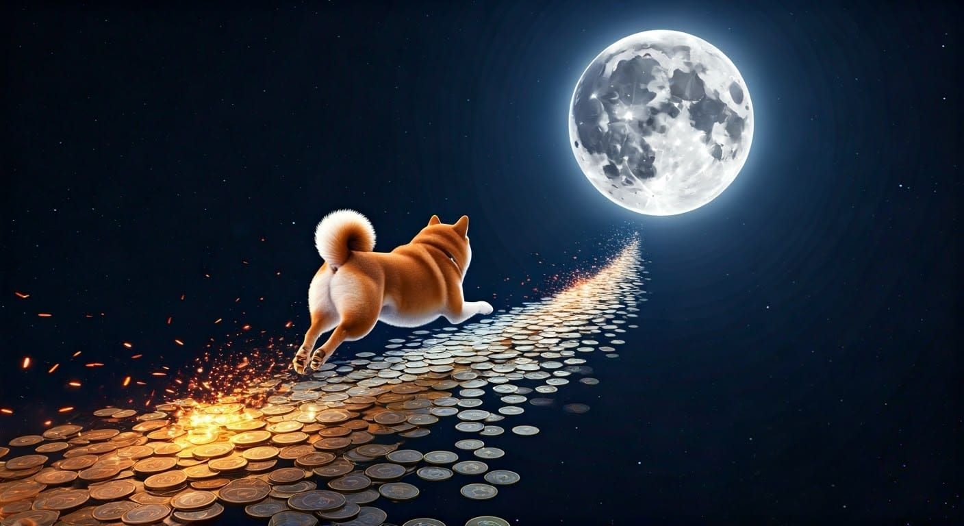 Shiba Inu Runs to the Moon in Dreamlike Art
