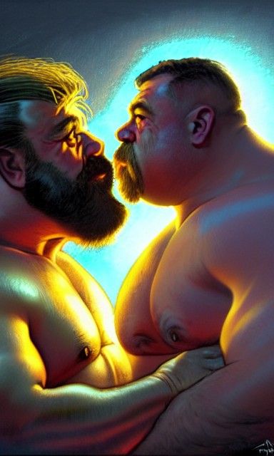 Dwarves Kissing in Neon Lighting: Hyperrealistic Comic Art