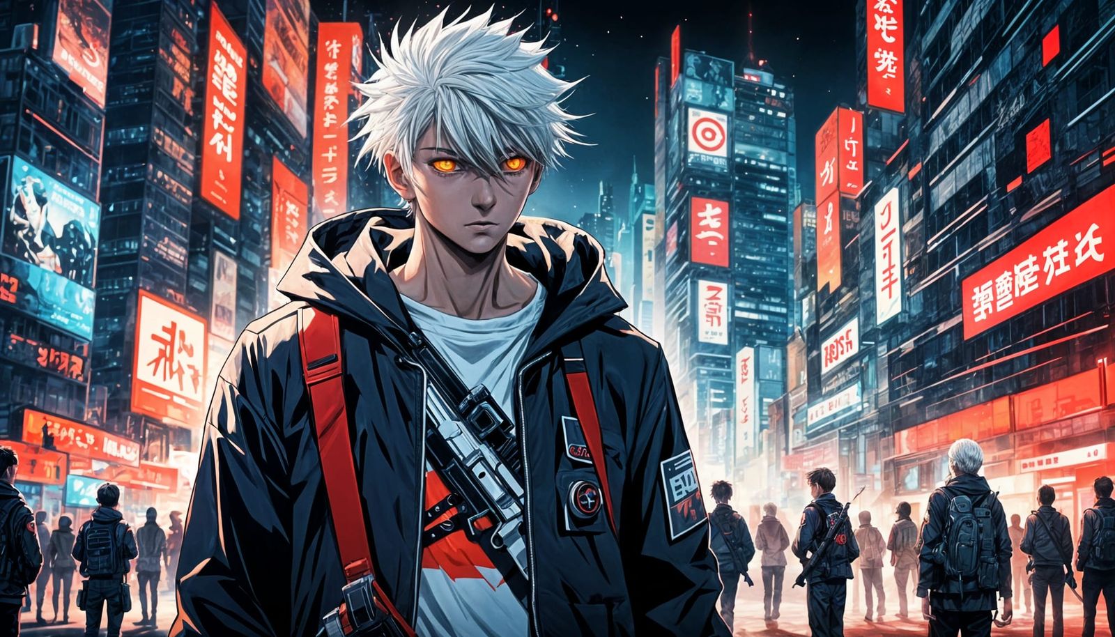 Anime Boy with Gun in Cel-Shaded Style