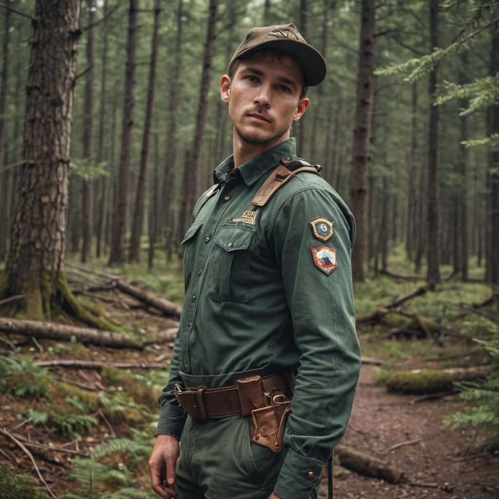 Hyperrealistic Portrait of a Canadian Forest Ranger