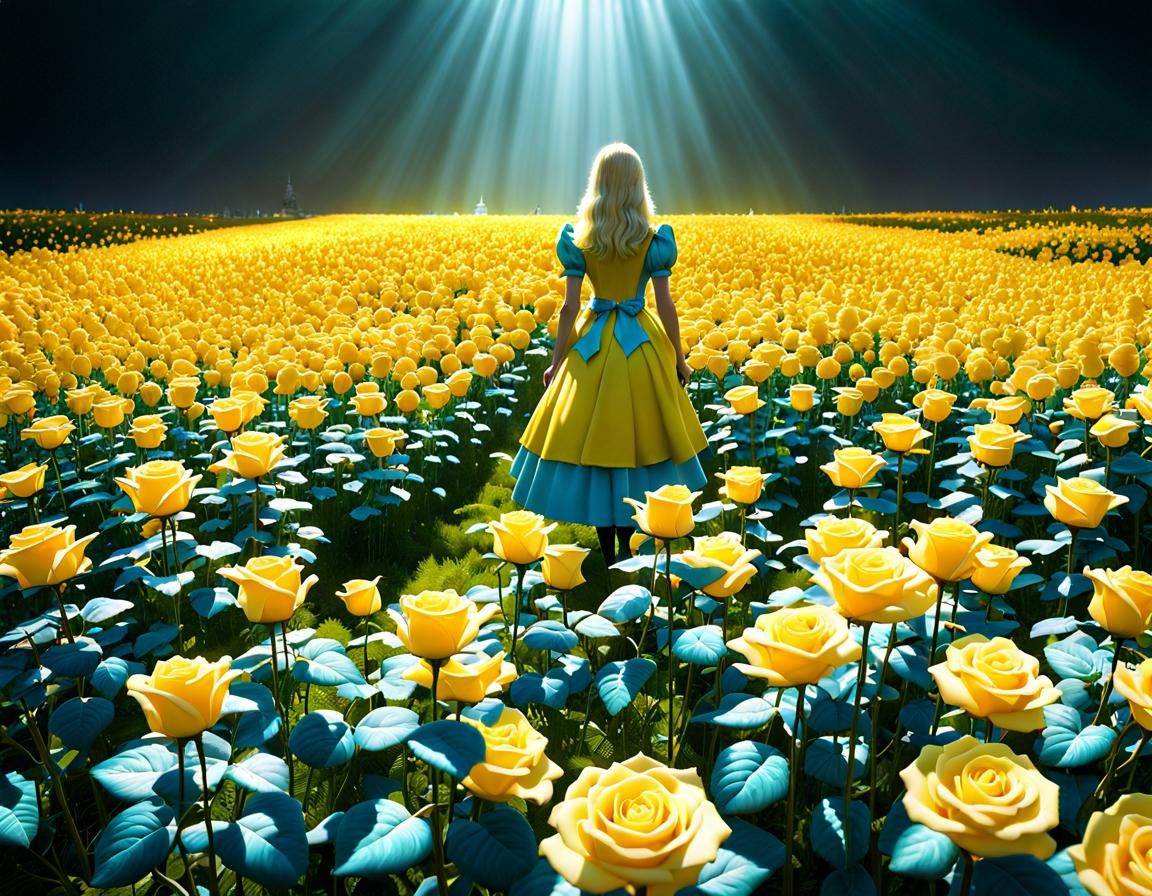 Alice in Wonderland Among Crystal Roses