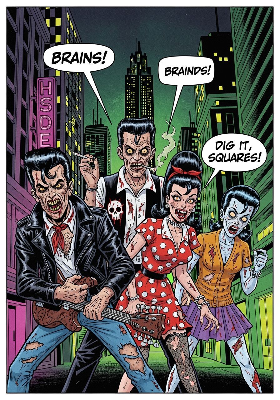 Zombie Rockabilly Men and Women in Comic Book Style