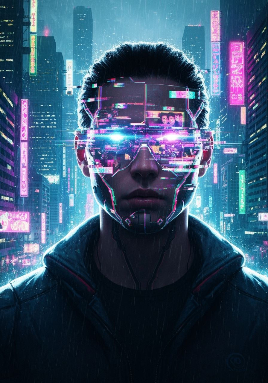 Cyberpunk Hacker in Glitch Art Style