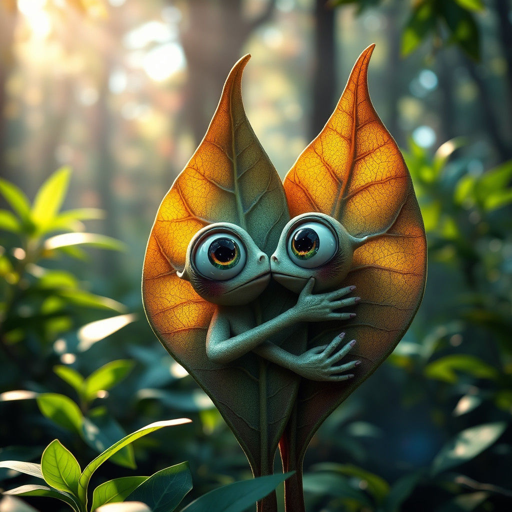 Enchanting Leaves Embrace in Lush Forest, Detailed Matte Pai...