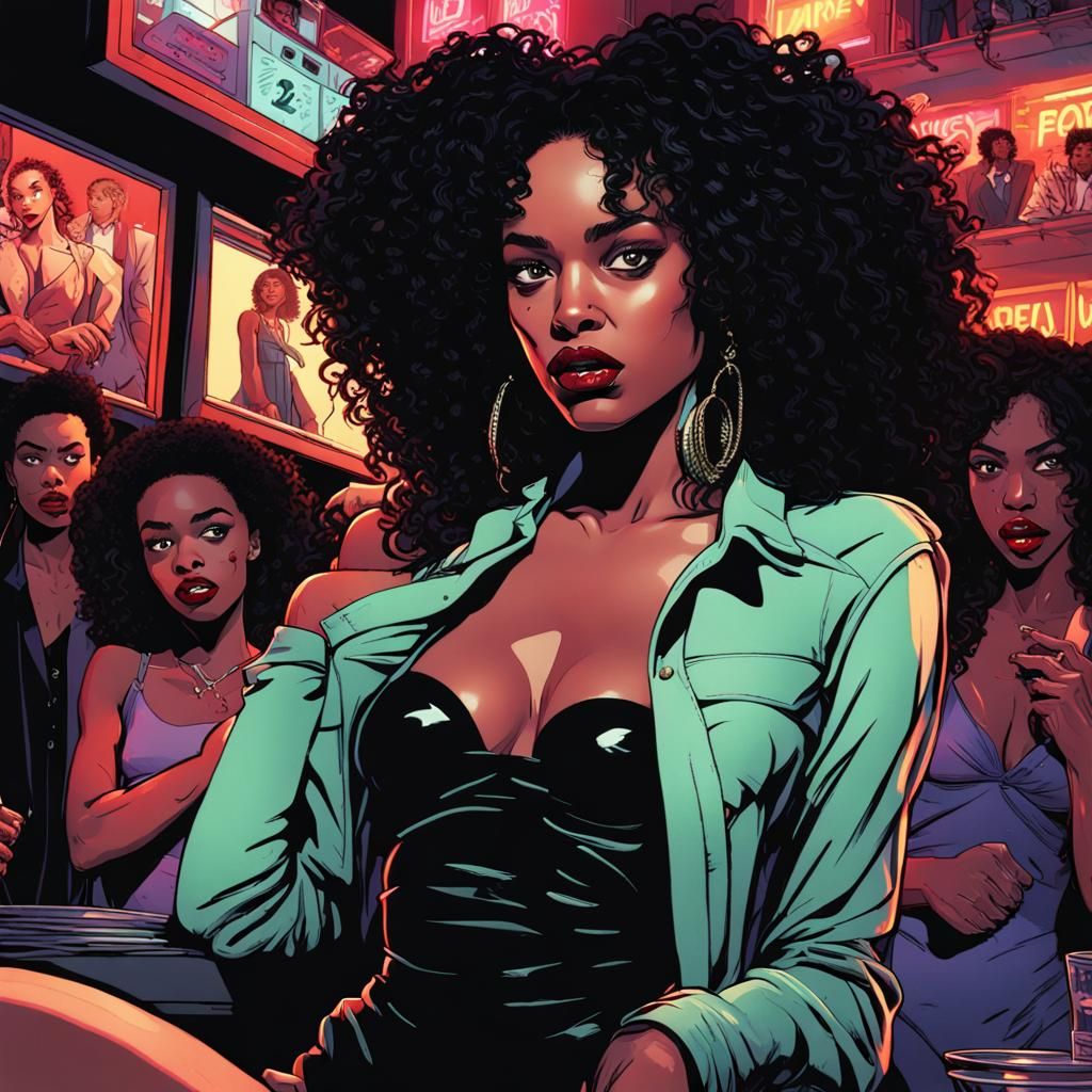 Vampire in Neon Nightclub Comic Art