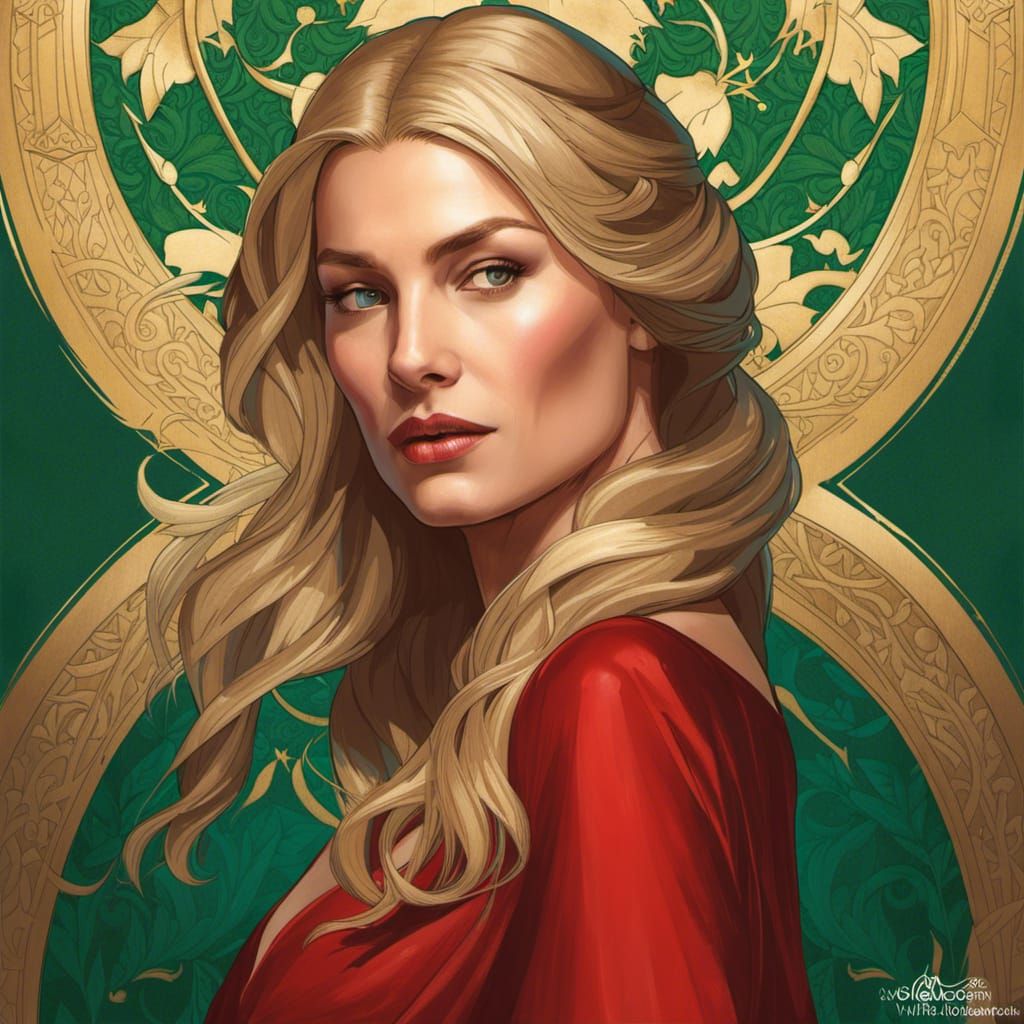 Portrait of a Woman in Red Dress, Hyperdetailed Art