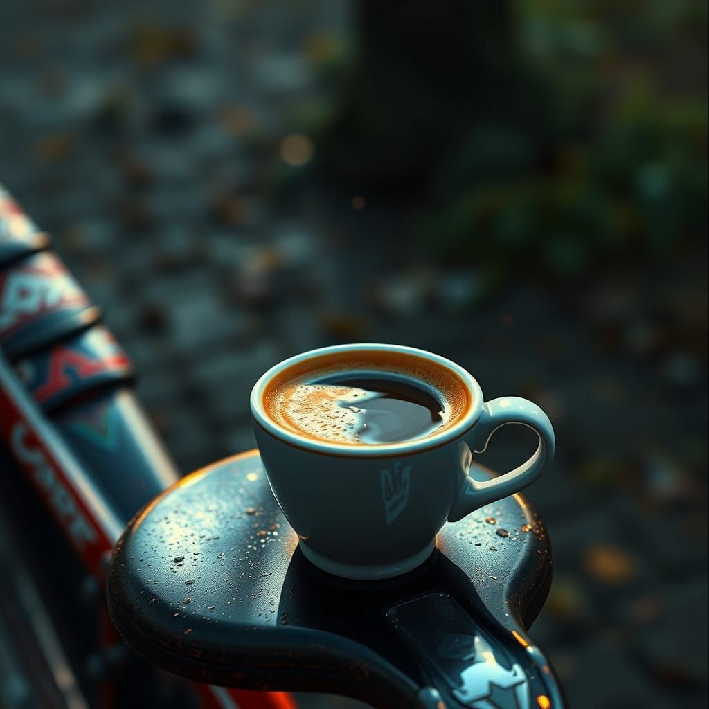 Coffee on Bicycle Seat: Detailed Matte Painting