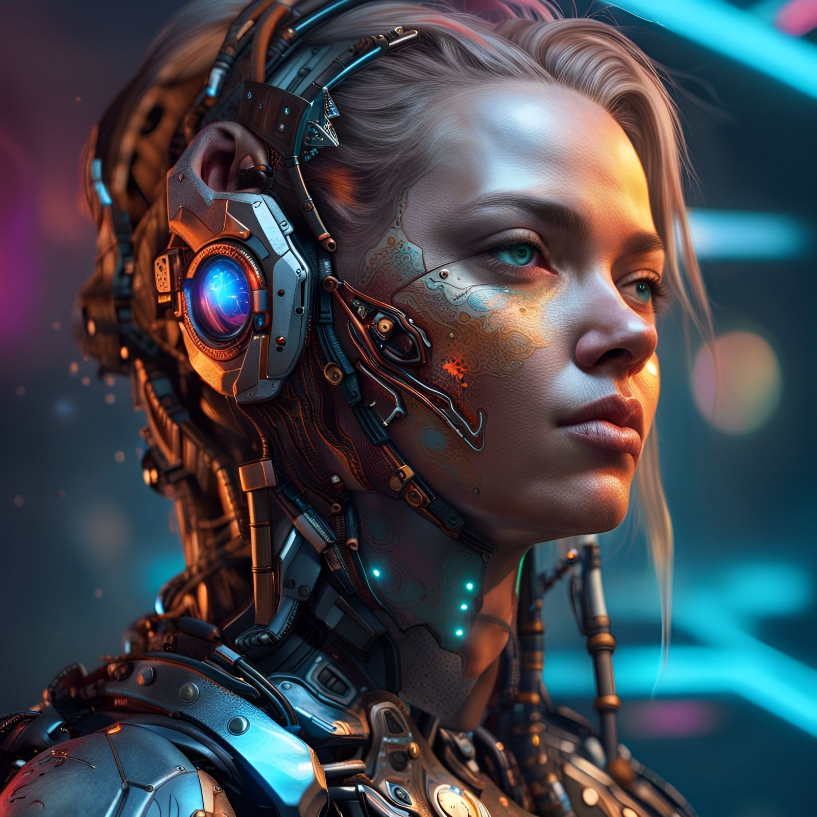 Hyperrealistic Female Cyborg Splash Art
