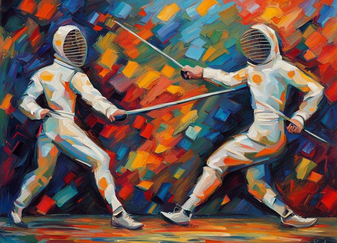 Olympic Fencing in Neo-Impressionist Expressionist Style