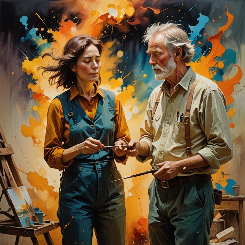 Ethereal Masterpiece of Two Artists Creating a Vibrant Unive...