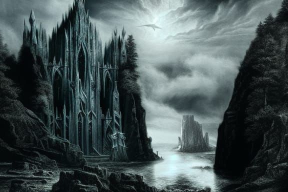 Epic Charcoal Drawing of Argonath at Gondor