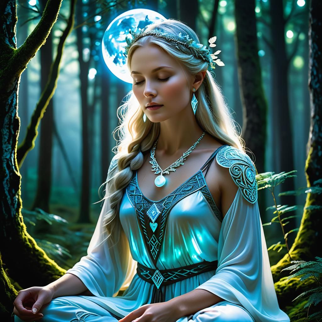 Moonlit Meditation in Enchanted Scandinavian Forest