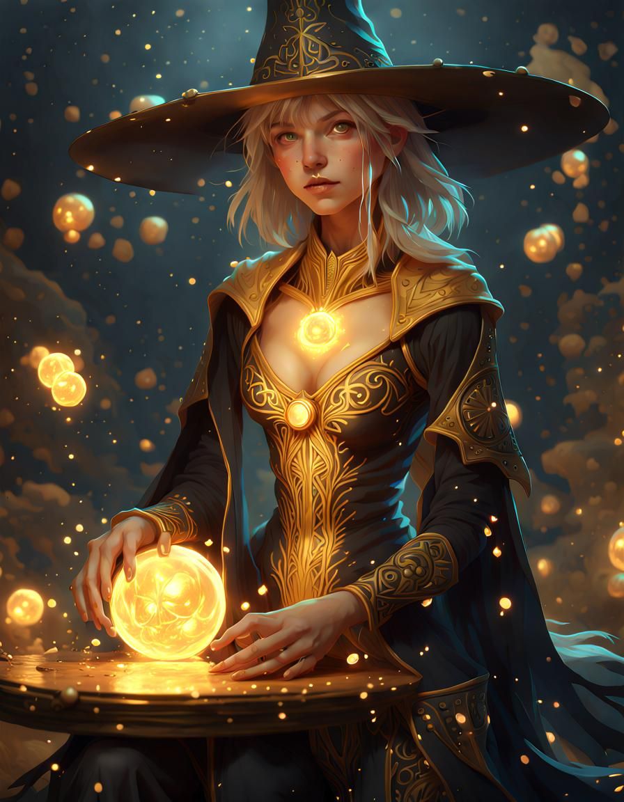 Glowing Witch in Renaissance Occult Style