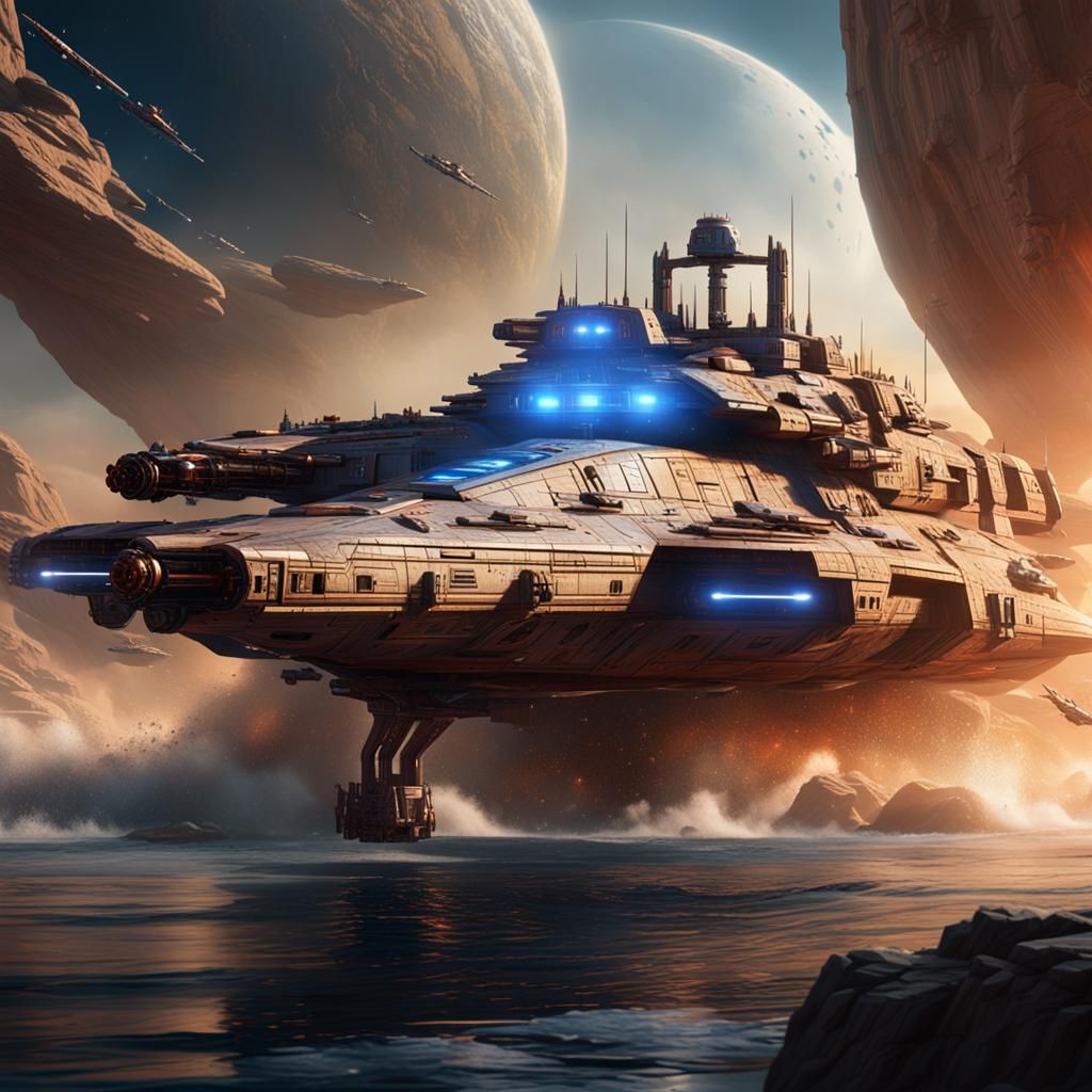 Star Wars Ship at Light Speed in Detailed Matte Painting