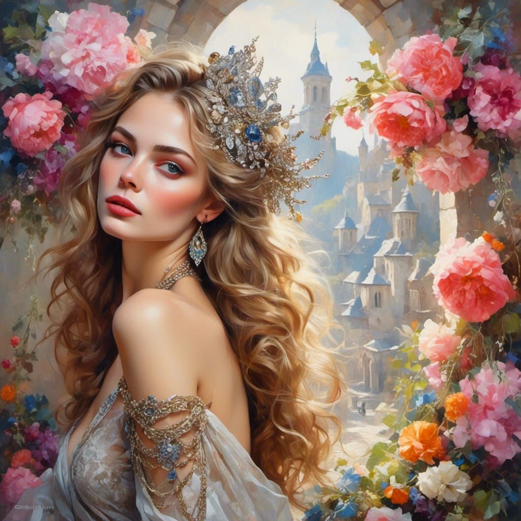 Serene Woman with Jewels in Fantastical Style