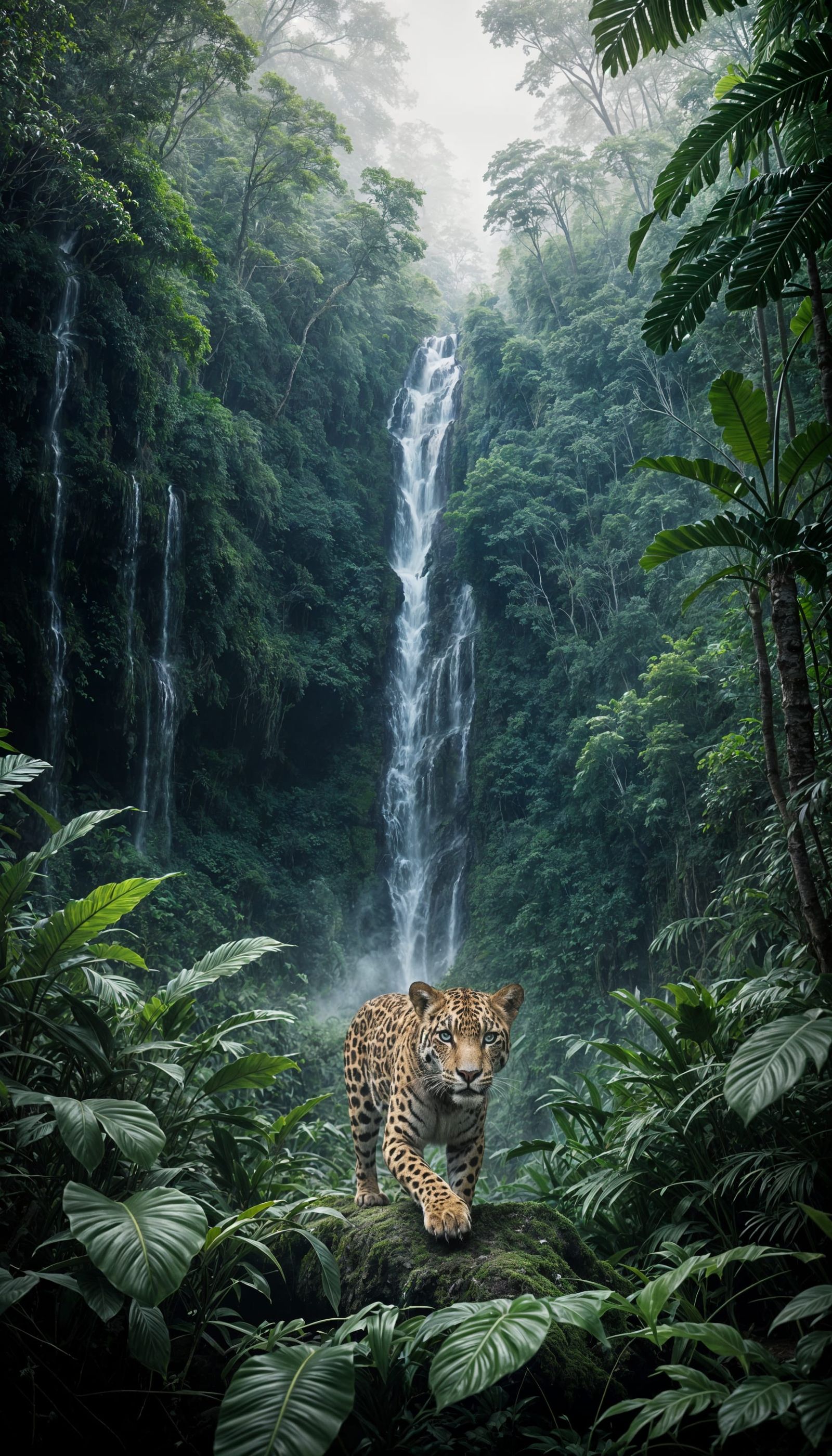 Majestic Jaguar Stalks Prey in Amazonian Morning