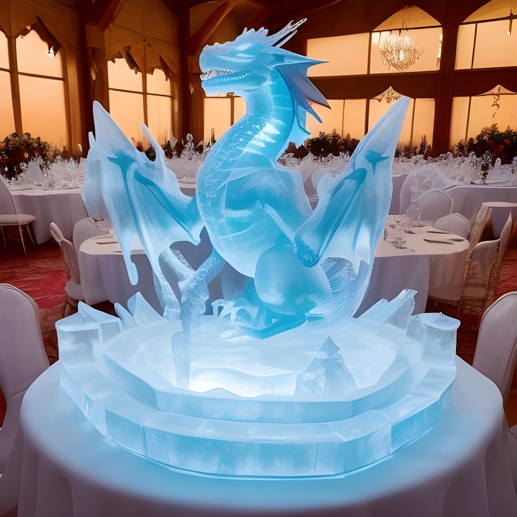 Transparent Ice Dragon Sculpture at Winter Banquet