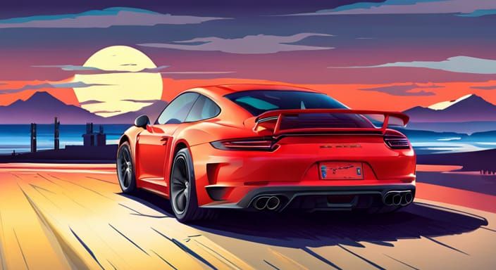Synthwave Porsche Pixel Art at Night