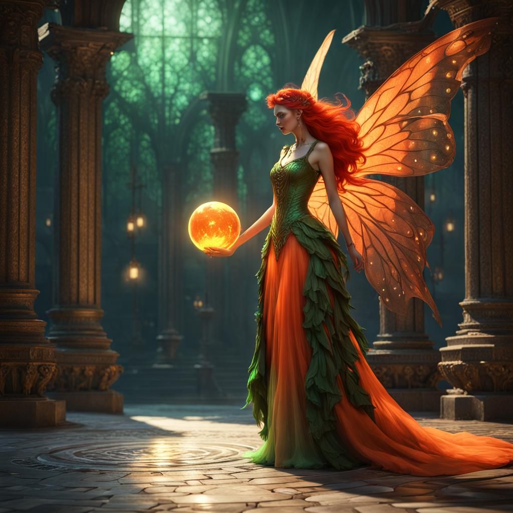 Good Fairy in Orange Gown, Digital Art