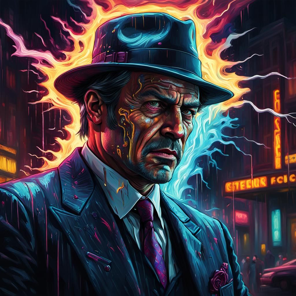 Cyberpunk Mafia Boss in Grotesque Gothic Style