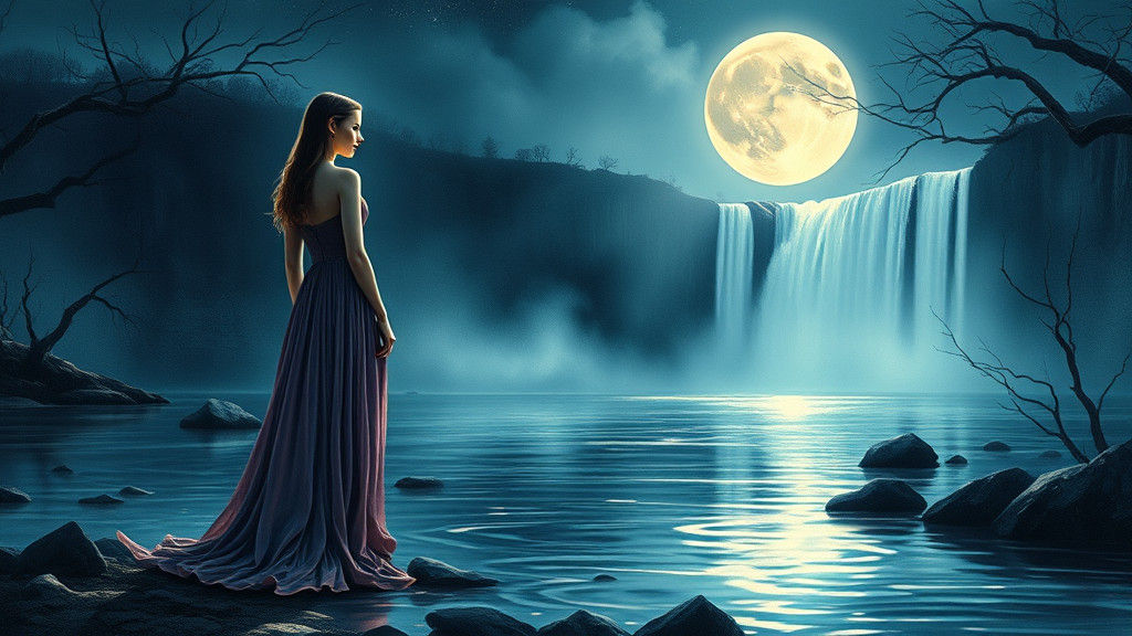 Mystical Moonlit River Scene in Impasto Style