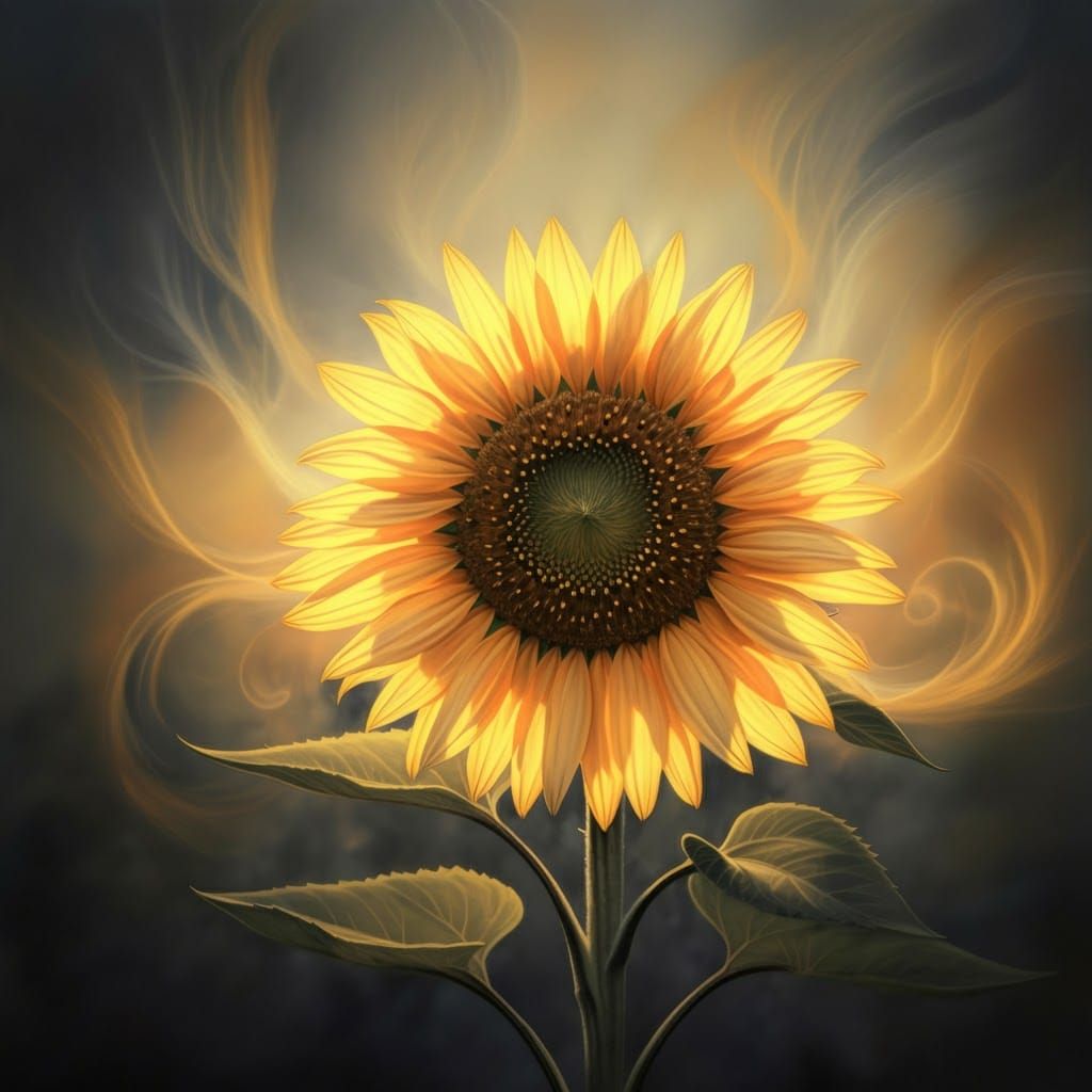 Ethereal Charcoal Sunflower with Glowing Aura