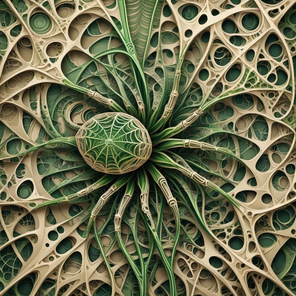 Beige Ear and Green Straws in Escher Style