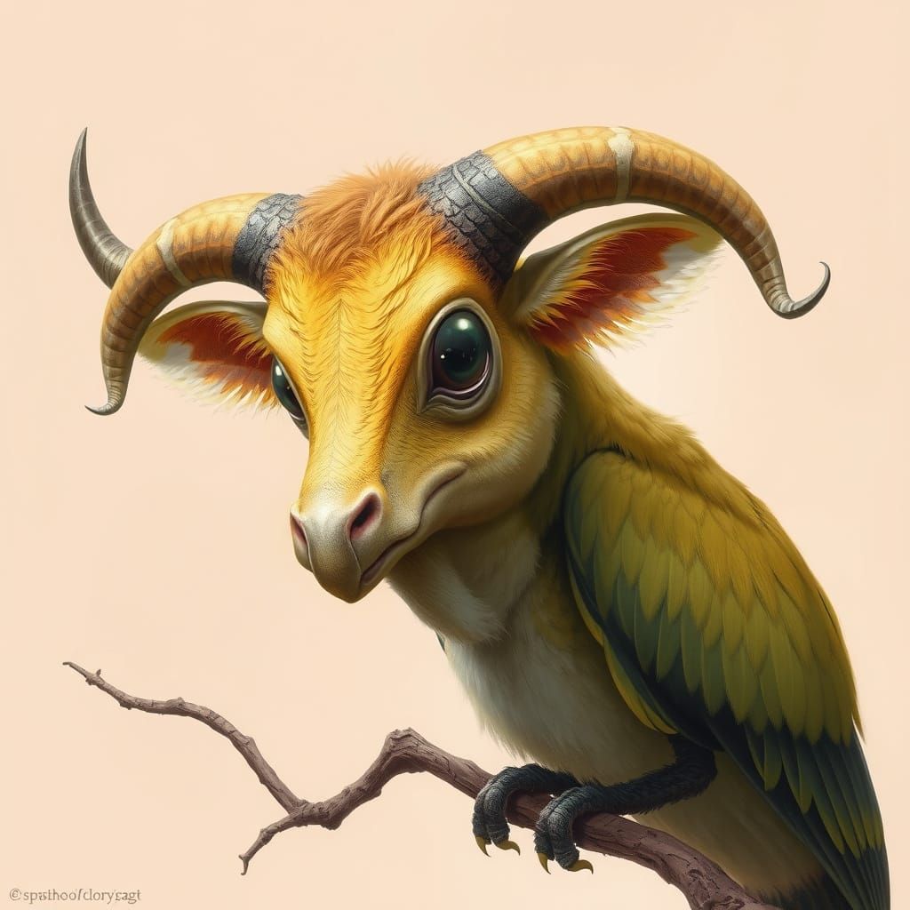 Cow-Headed Bird Creature in Digital Painting Style