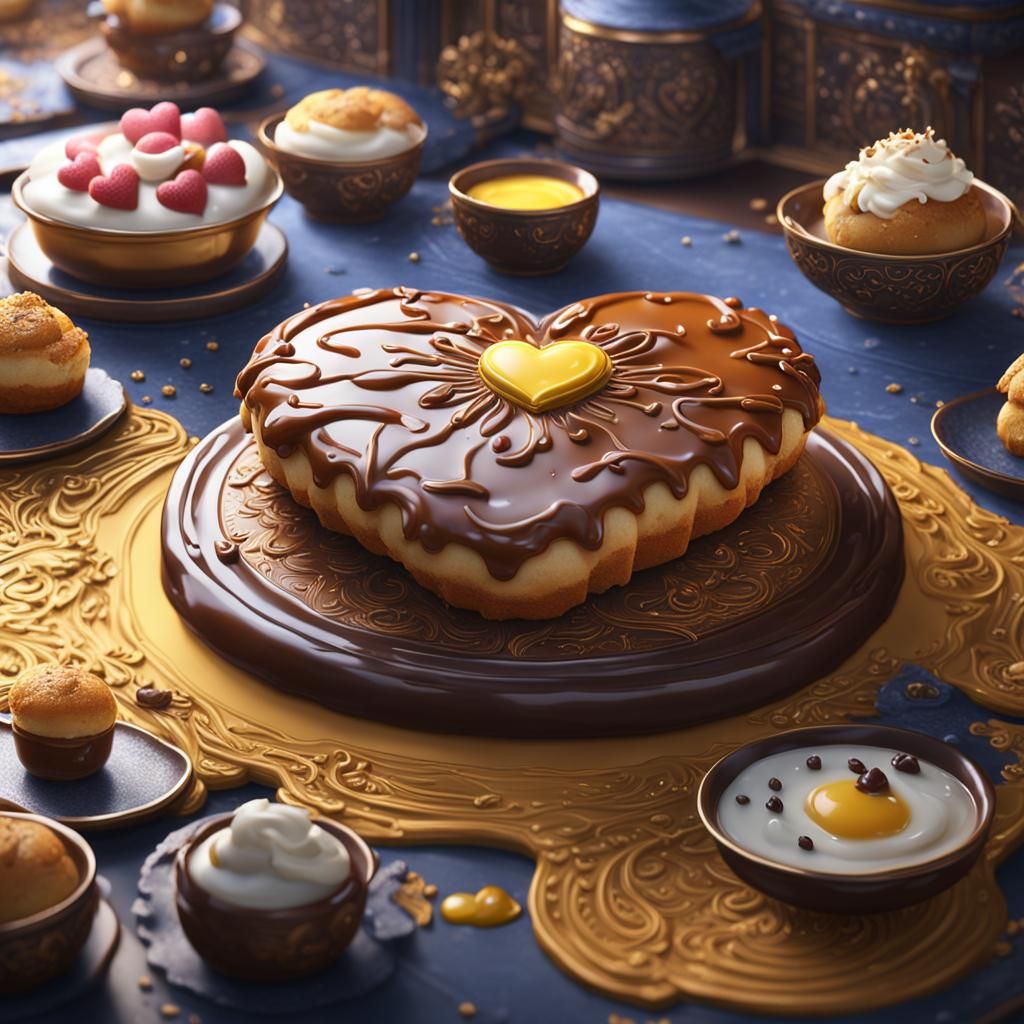 Korean Heart Cream Bun Dessert, Detailed Matte Painting