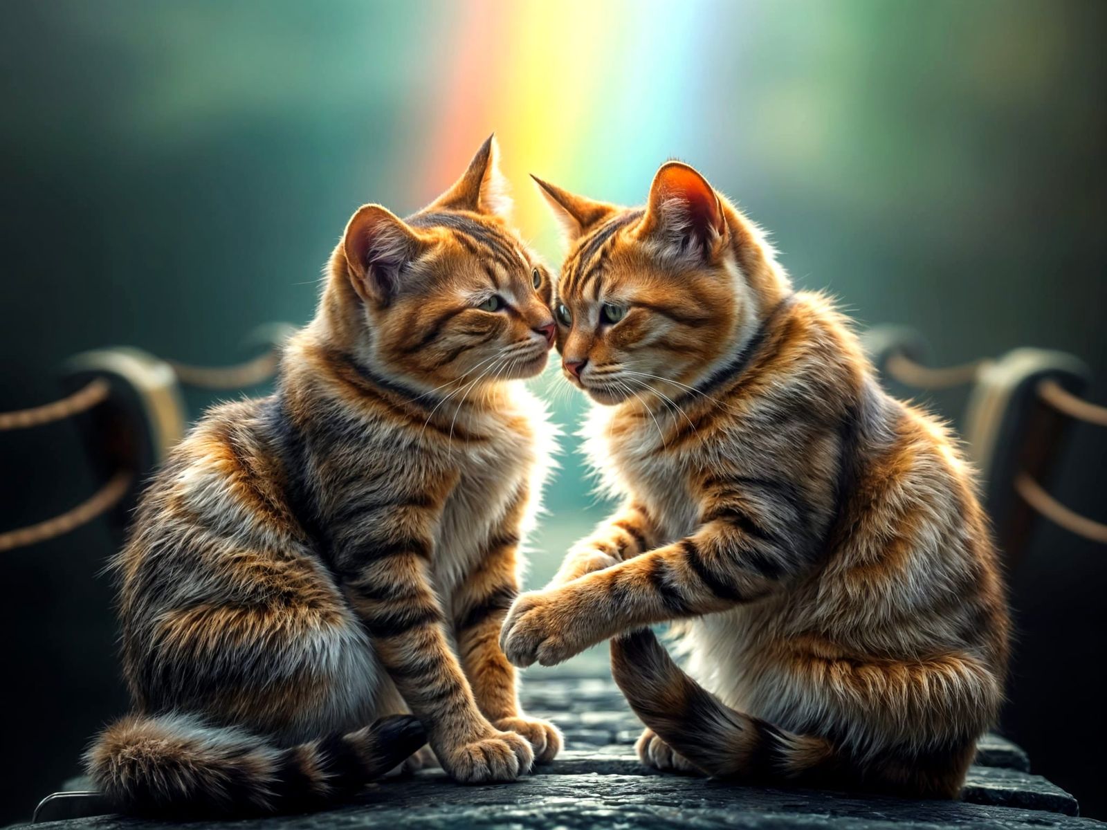 Cats Reunite on Vibrant Rainbow Bridge