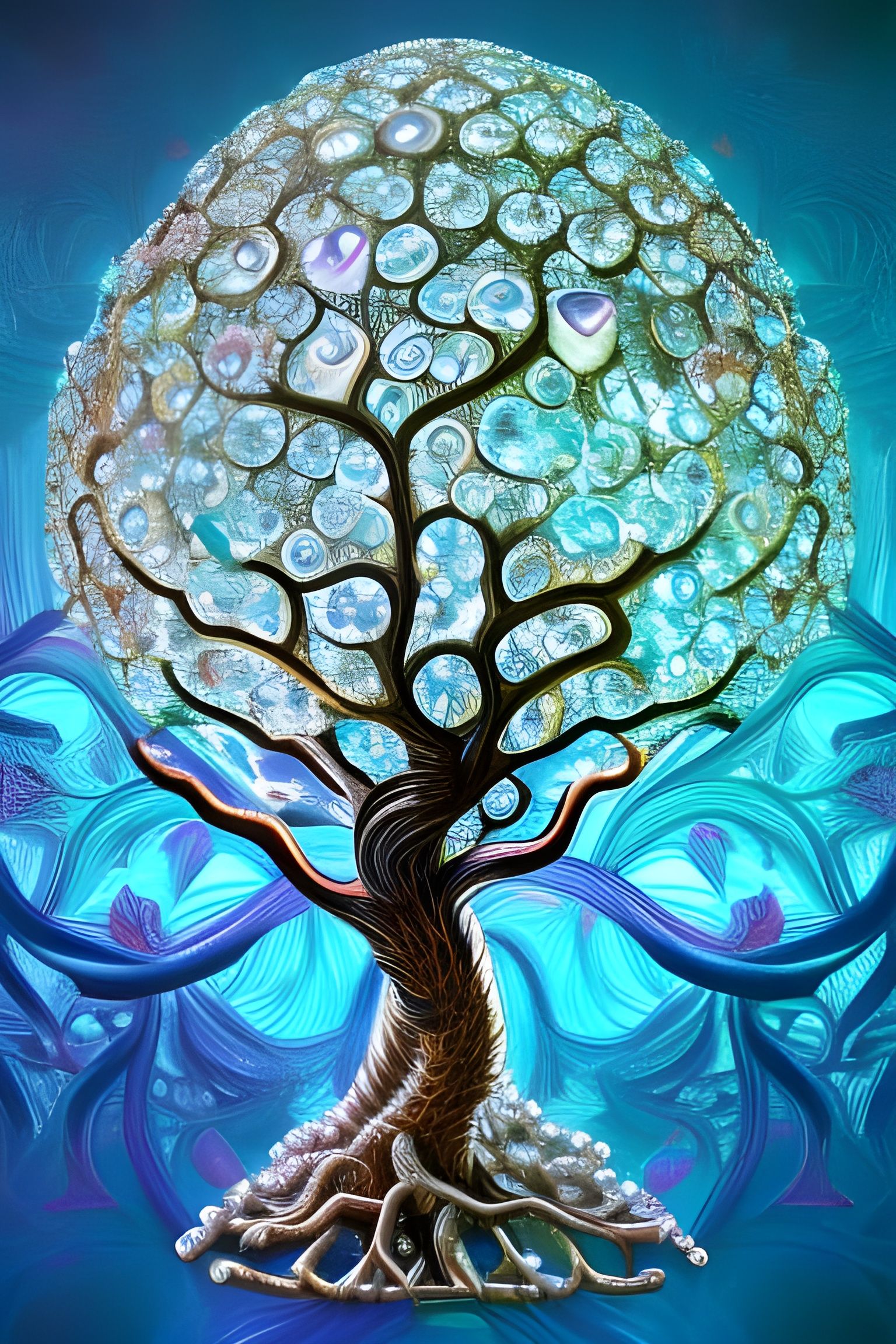 Jeweled Crystal Tree in Japanese Art Style