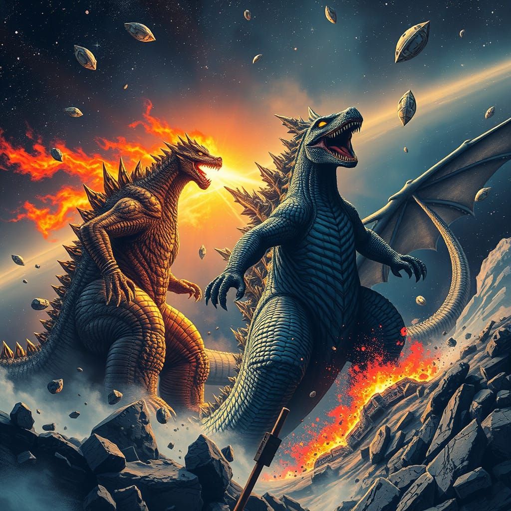 Cosmic Clash: Godzilla and King Ghidorah Engage in Epic Spac...