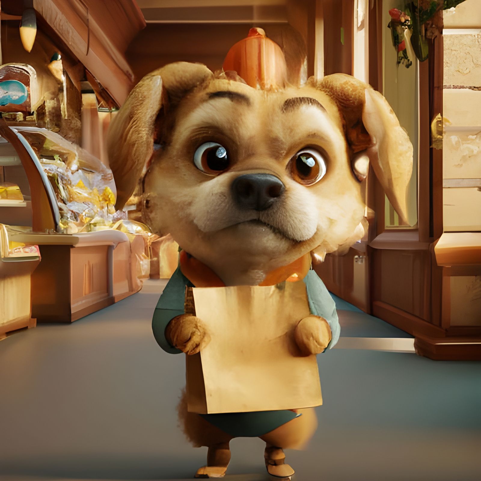 Adorable Dog with Bag, 3D Render