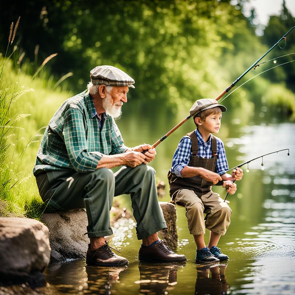 Fishing Lesson on a Summer Day