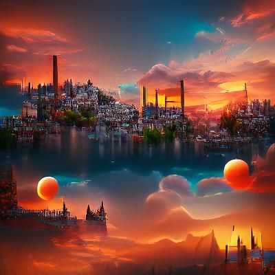 Sunset Cityscape: Detailed Matte Painting