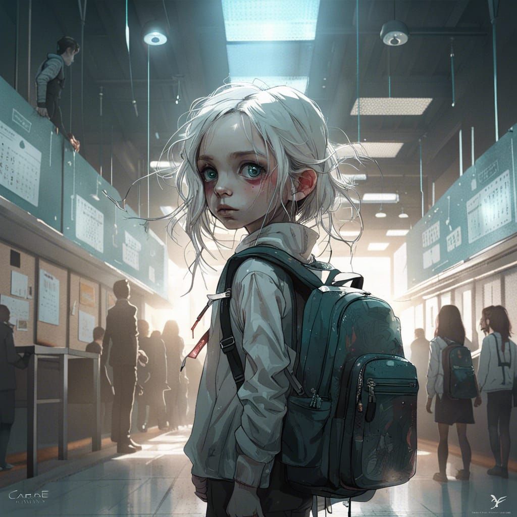 Adorable Ghoul in Bustling School: Fantasy Concept Art