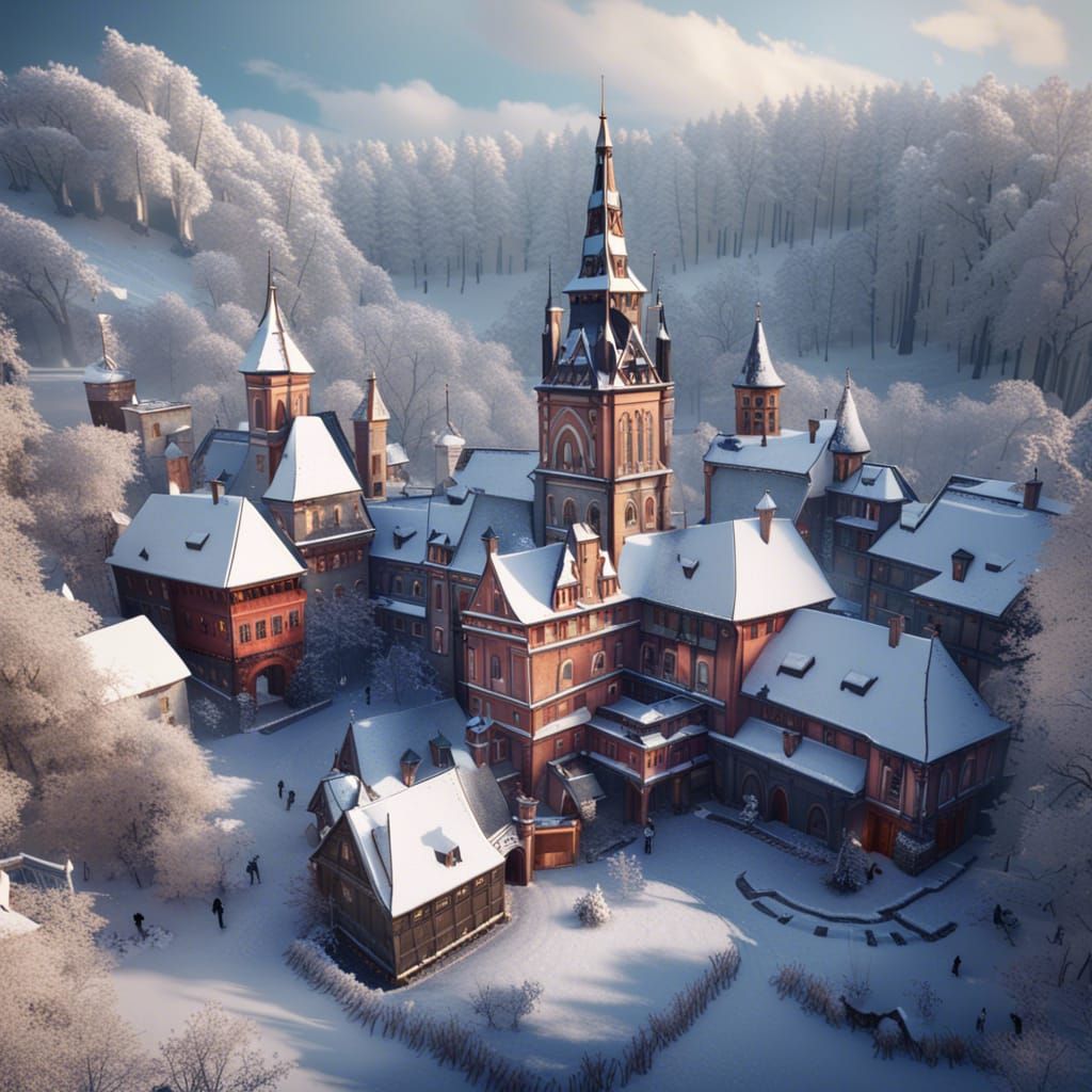 Winter Wonderland in Sighisoara: Detailed Matte Painting