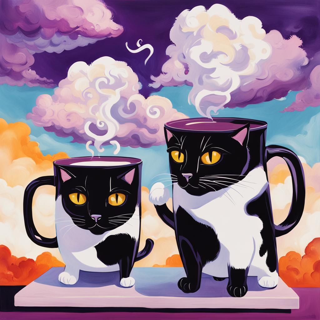 Surreal Mugs with Cats in 3D Render Style