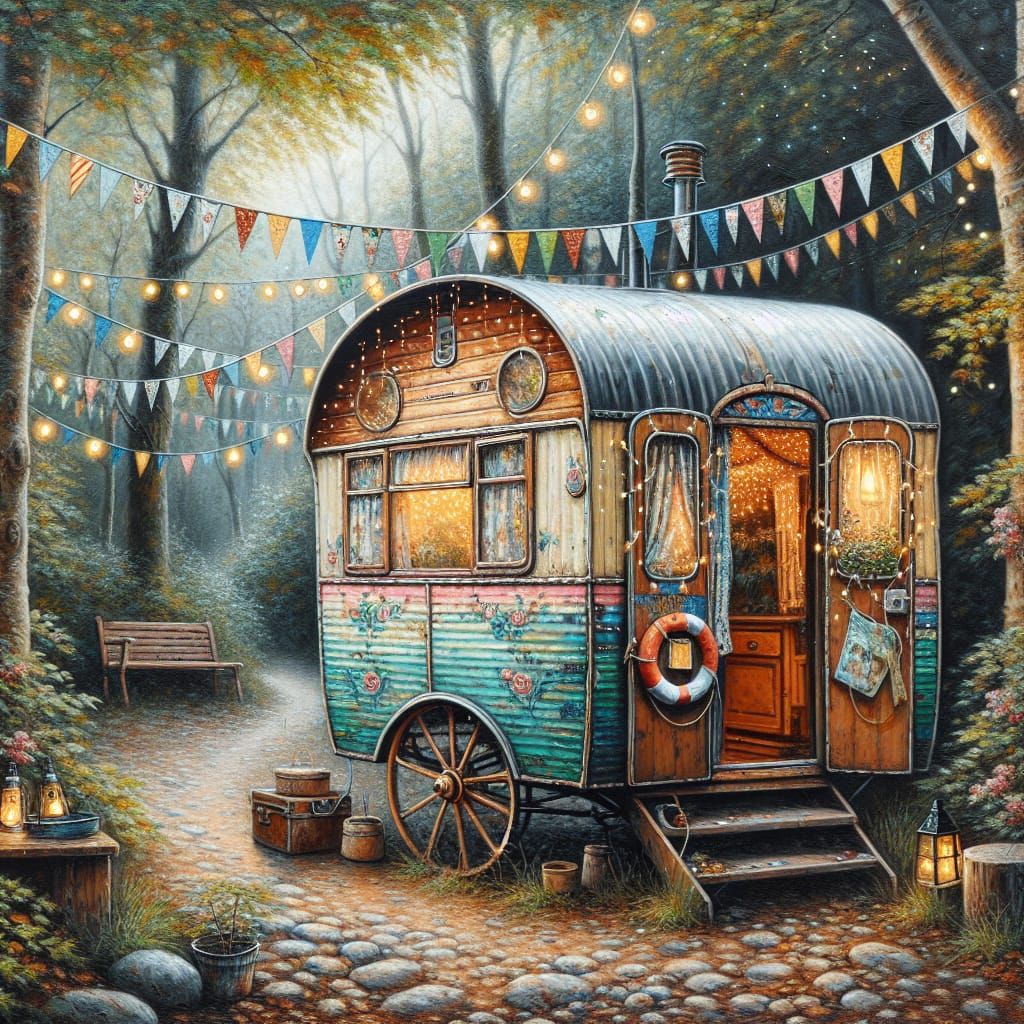 Vintage Woodland Caravan with Whimsical Charm