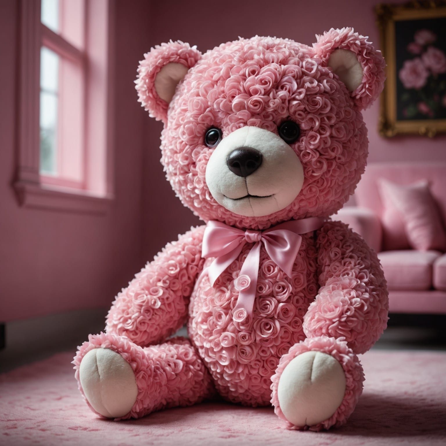 Pink Bear in Dream World, Hyperrealistic Style