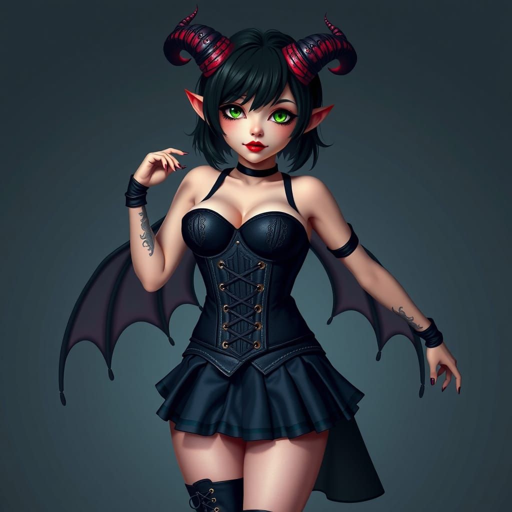 Petite Demon Woman Pinup in Corset