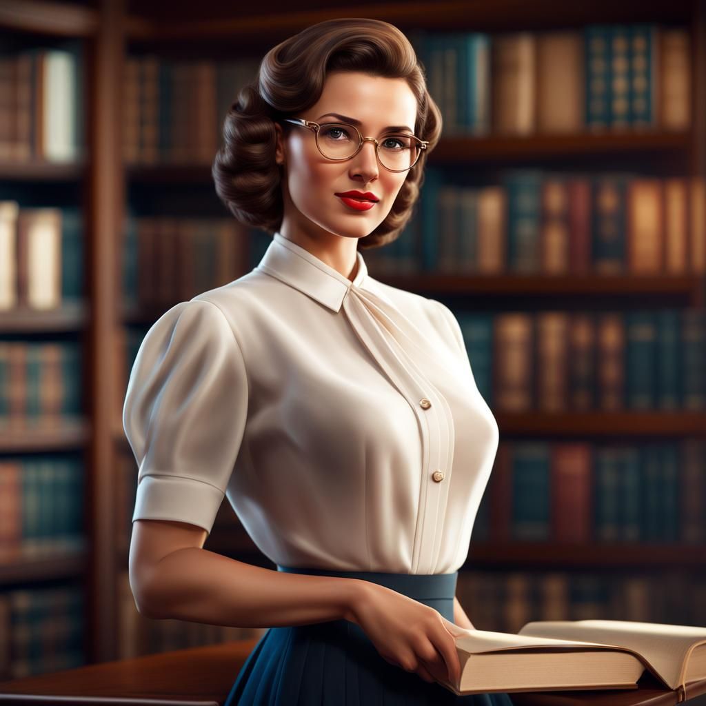 Vintage Beauty: 1940s Woman in Library