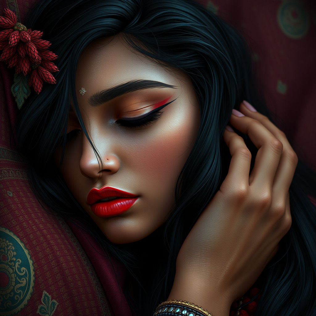 Sleeping Indian Woman: Matte Painting in 8K