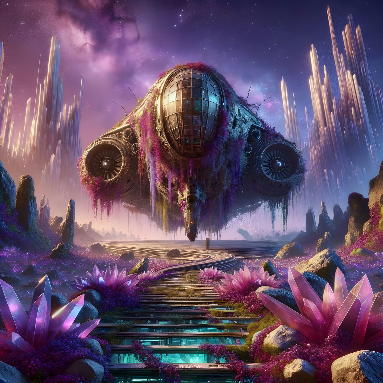 Abandoned Spaceship on Alien Planet in Sci-Fi Fantasy Style